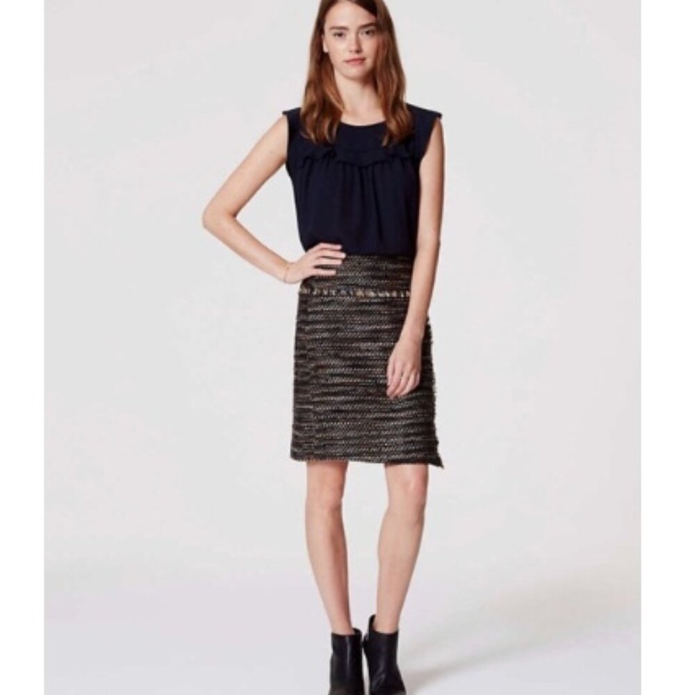 Loft Black Multi Colored Woven Tweed Mini, Black multi | Size 4